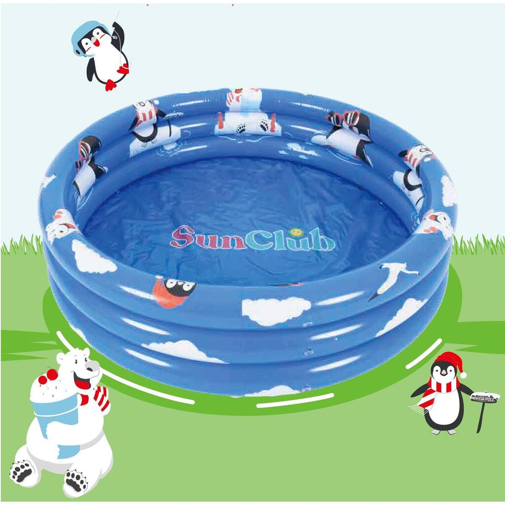 Jilong 3-Ring Pool mit Pinguin (blau, ⌀100cm × 23cm)