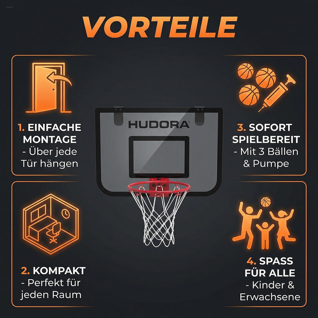 Hudora Mini-Basketballkorb-Set Indoor mit Türaufhängung