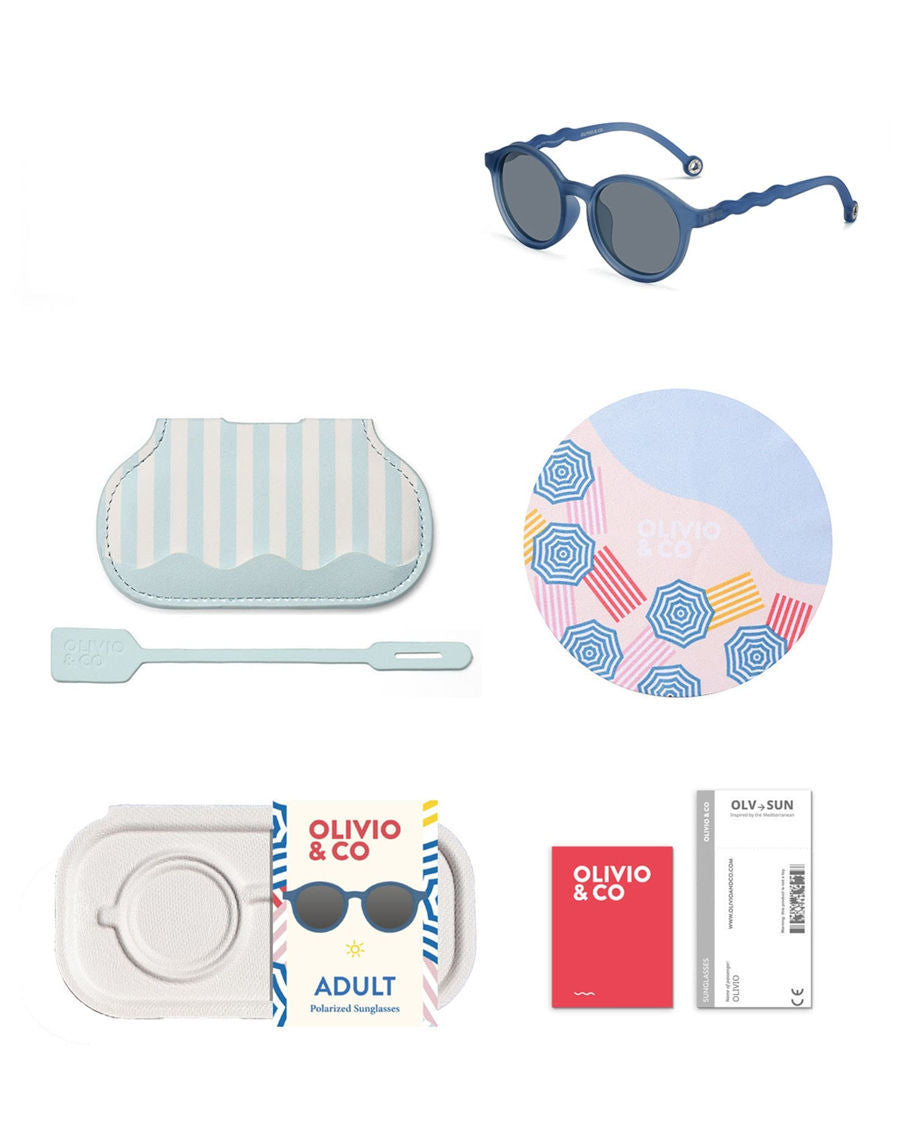 Olivo & Co TEEN & ADULT Oval Sunglasses-Seaside Stripes-Navy Blue