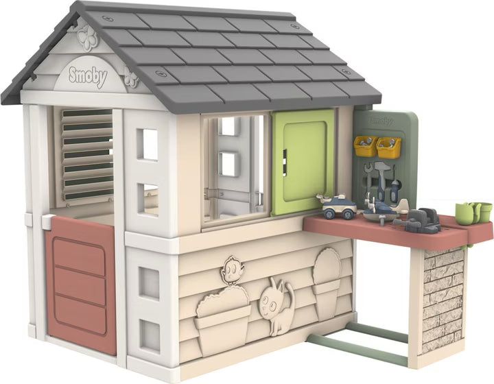 Smoby Life Spielhaus Natur mit Werkstatt