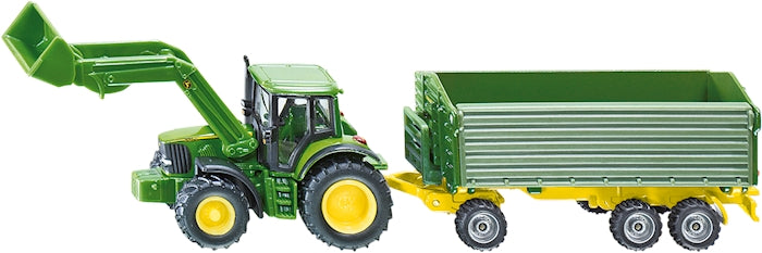 John Deere mit Frontlader und Anhänger