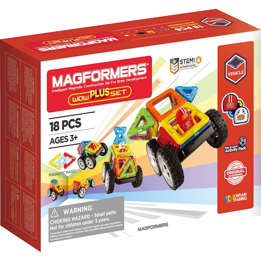 Magformers Wow Plus-Set 18 Teile, Fahrzeuge bauen mit magnetischen Teilen