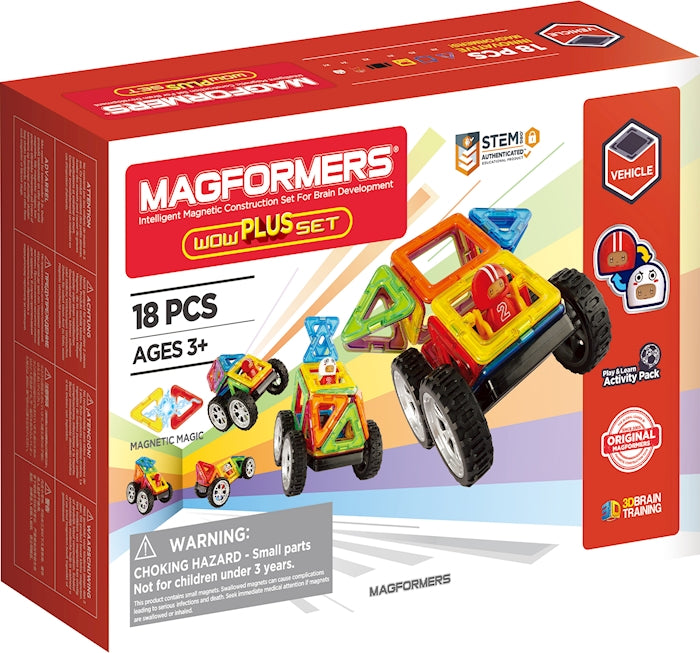 Magformers Wow Plus-Set 18 Teile, Fahrzeuge bauen mit magnetischen Teilen