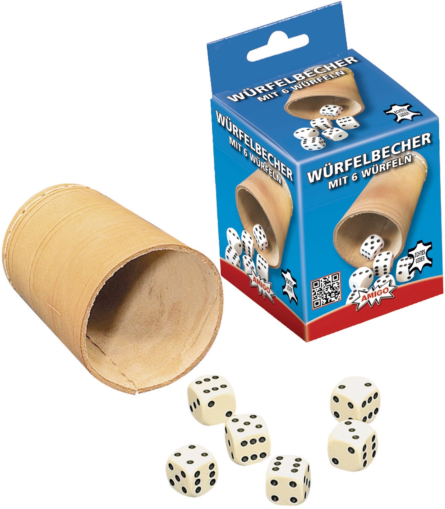 Amigo Würfelbecher mit 6 Würfeln Leder