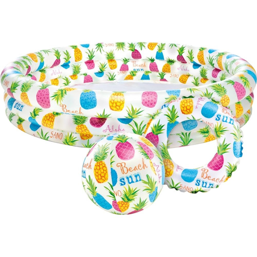 Intex Pool-Set Pineapple 3-tlg. (Pool 132x28 cm, Wasserball, Schwimmring)