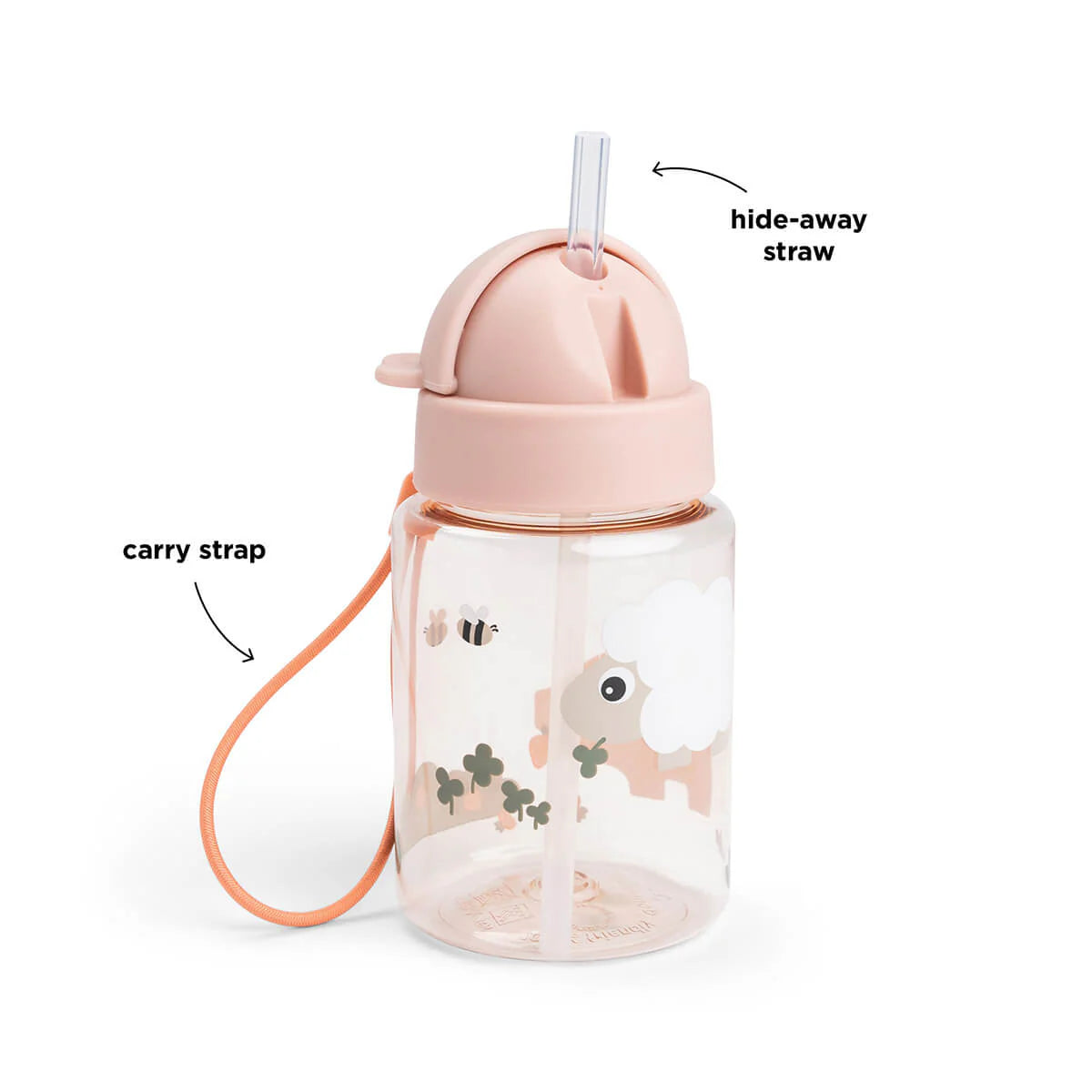 Done by Deer Trinkflasche mit Strohhalm Tiny farm Rosa 280 ml