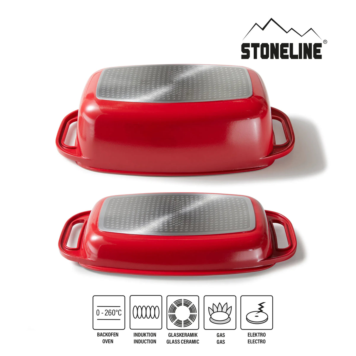 STONELINE® Bräter 40,1 x 22 cm, mit Aluguss-Deckel, Deckel als Auflaufform verwendbar
