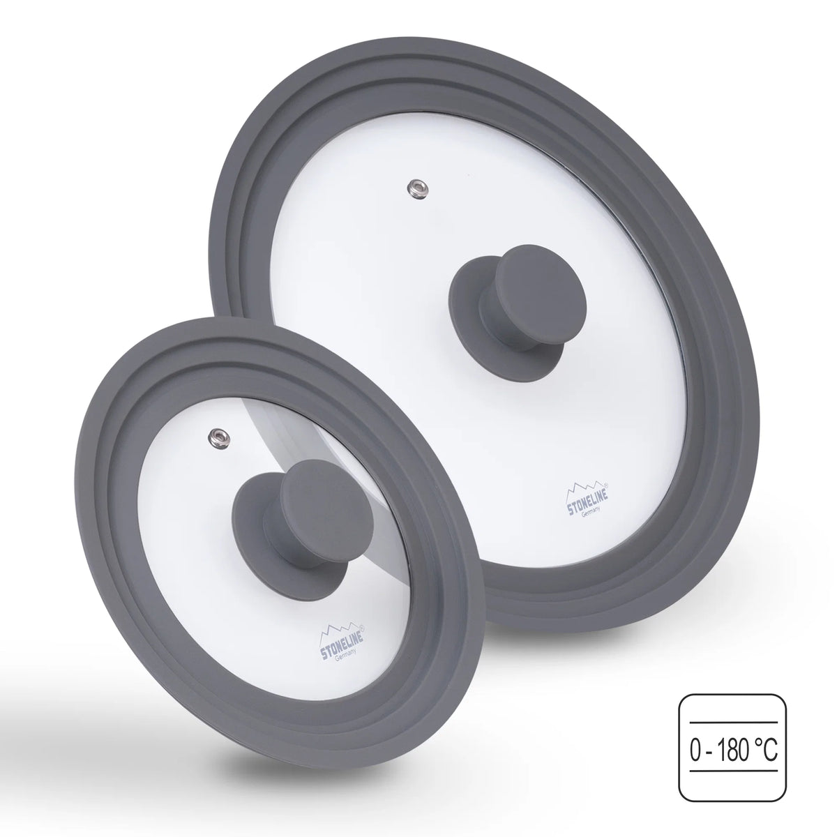 STONELINE® Universal Glasdeckel Set, 2-tlg. mit Silikonrand, für 16/18/20 cm und 24/26/28 cm