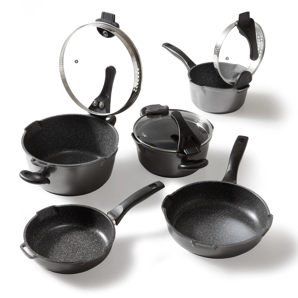 STONELINE® FUTURE Kochtopf-Set, 8-tlg., mit Siebglasdeckeln