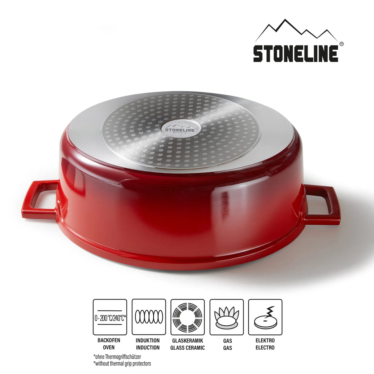 STONELINE® Gourmet Bräter 32 x 25 cm, mit Aluguss-Deckel, kirschrot
