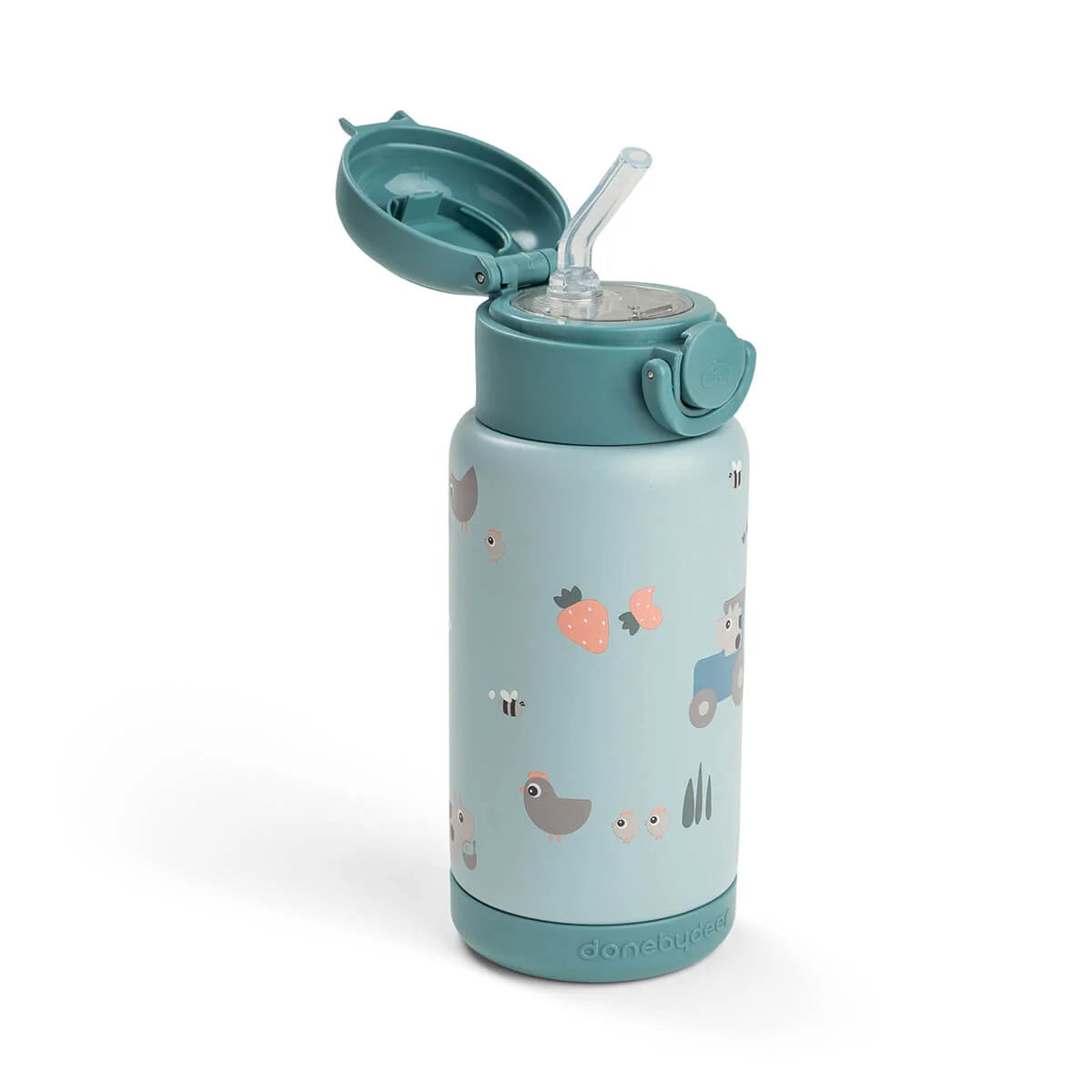Done by Deer Thermo-Strohhalmflasche Tiny farm Blau 340 ml