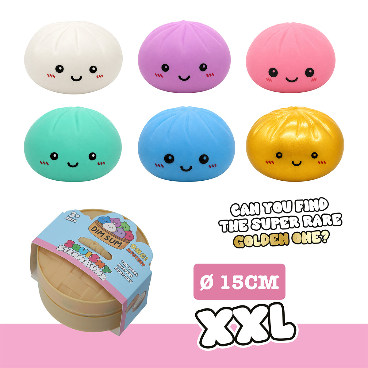 Squishy Dumpling Mystery Korb XXL TPR/PVA Pulver/PP, 6 Farben sort., ca. 15 cm