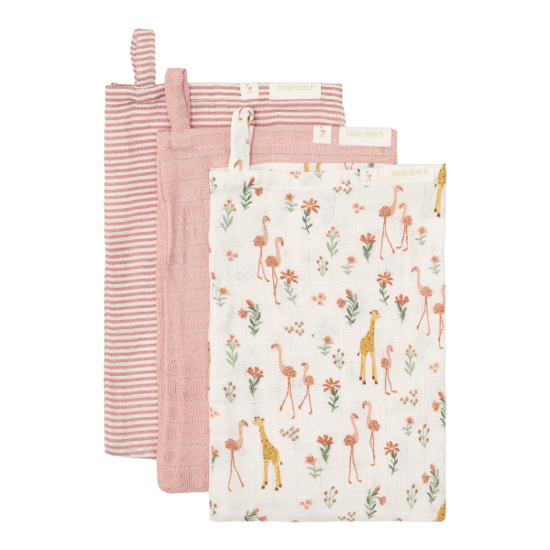 Little Dutch Waschlappen Set - Rosa - Blooming Safari