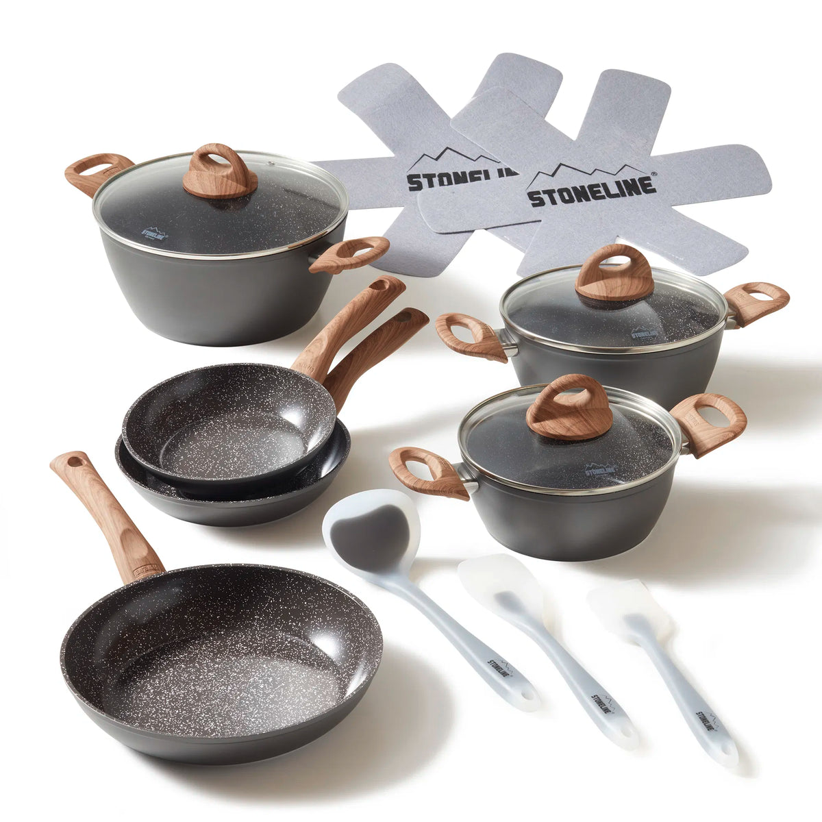 STONELINE® Back to Nature Kochgeschirr-Set, 14-tlg., Keramik-Beschichtung, mit Glasdeckeln