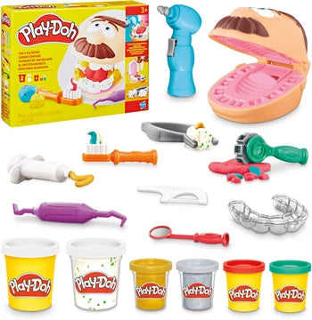 Play-Doh Zahnarzt Dr.Wackel- zahn, 6 Dosen Knete, 10 Zubehörteile, ab 3 Jahren