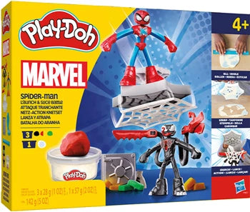 Play-Doh Spiderman Netz-Action Knetset, 4 Dosen Knete, 2 Figuren, Zubehör, ab 4 Jahren