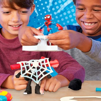 Play-Doh Spiderman Netz-Action Knetset, 4 Dosen Knete, 2 Figuren, Zubehör, ab 4 Jahren