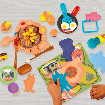 Play-Doh Zeltspass mit Bluey 8 Dosen Knete, Formen, Zubehör, ab 3 Jahren