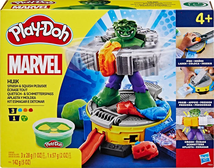 Play-Doh Hulk Quetsch Schmetter Spass, 4 Dosen Knete