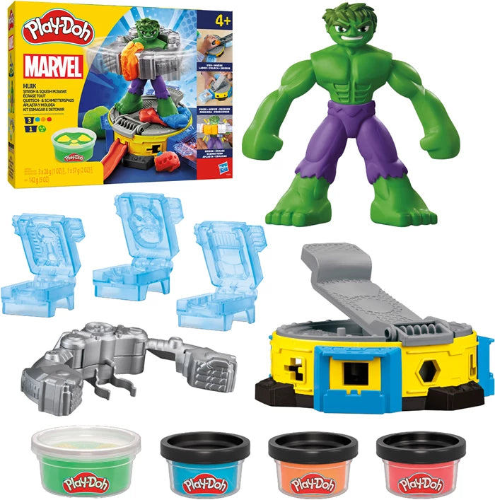 Play-Doh Hulk Quetsch Schmetter Spass, 4 Dosen Knete