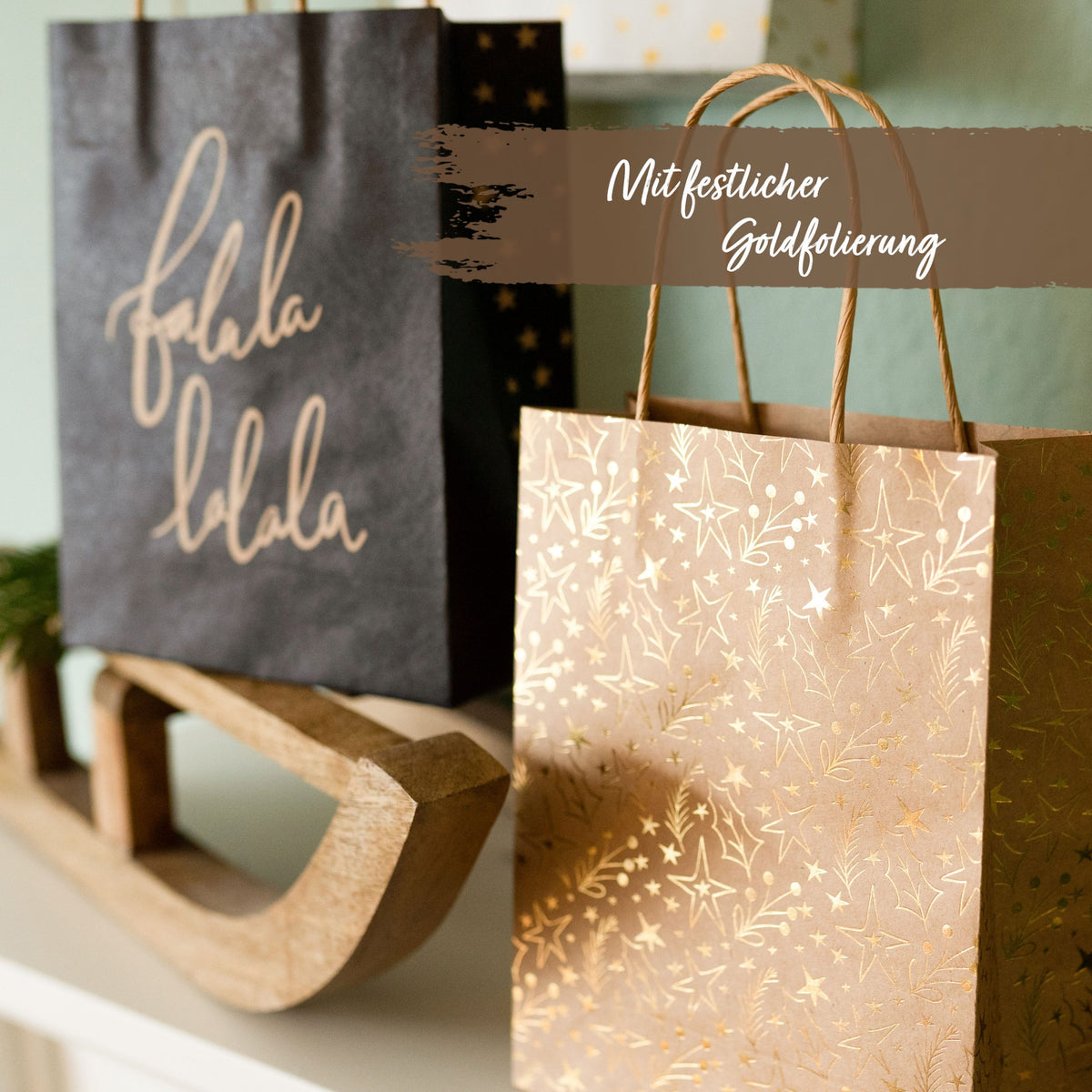 Papierdrachen 6 goldfolierte Geschenktüten – Holy Night