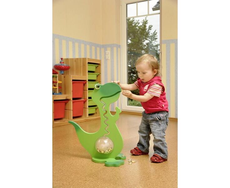 BigBellyBank Rosa einfarbige Kugelbahn-Spardose Dino aus Holz 60cm