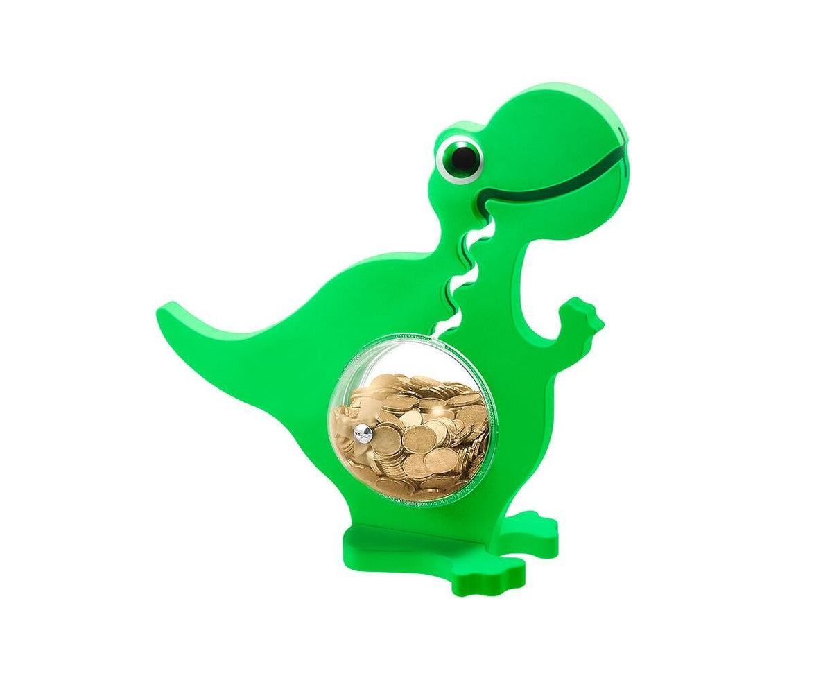 BigBellyBank Grüne einfarbige Kugelbahn-Spardose Dino aus Holz  40cm