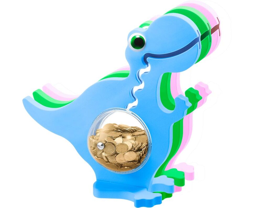 BigBellyBank Grüne einfarbige Kugelbahn-Spardose Dino aus Holz  40cm