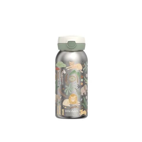 Little Dutch Edelstahl-Trinkflasche mit Flip-Cap Campus 600 ml Safari Friends