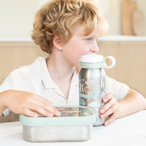 Little Dutch Stainless steel bento Lunchbox + Gabel Campus Safari Friends