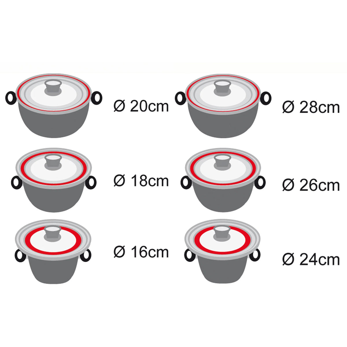 STONELINE® Universaldeckel Set mit Silikonrand für Töpfe Pfannen 16/18/20 cm, 24/26/28 cm |Schwarz