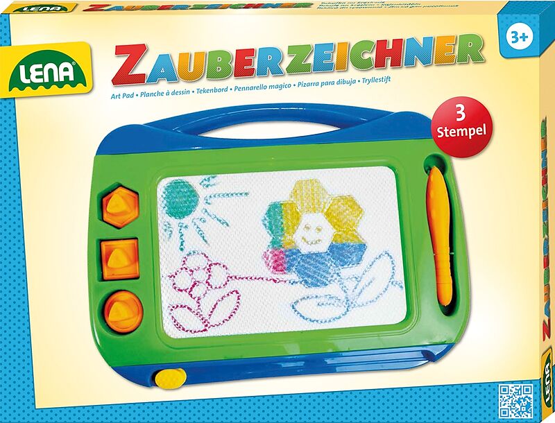 Lena Zeichentafel Color, 32 cm Magnetic, mit 2 Stempeln und Tragegriff, ab 3 Jahren
