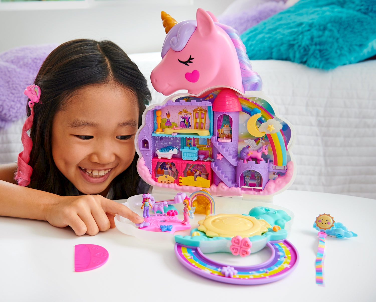 Polly Pocket Einhorn Haarspiel Schatulle