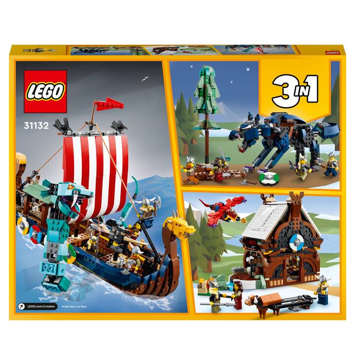 LEGO Creator 3-in-1 Wikingerschiff mit Midgardschlange 31132