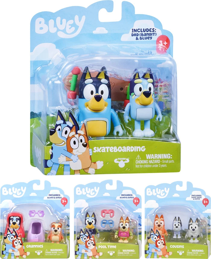 Bluey Figuren Doppelpack ass. 4-fach ass., 2 bewegliche Figuren, Zubehör, ab 3 Jahren