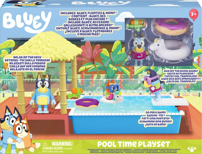 Bluey Pool Spielset Bluey-Figur, Sprungbrett, Zubehör, ab 3 Jahren