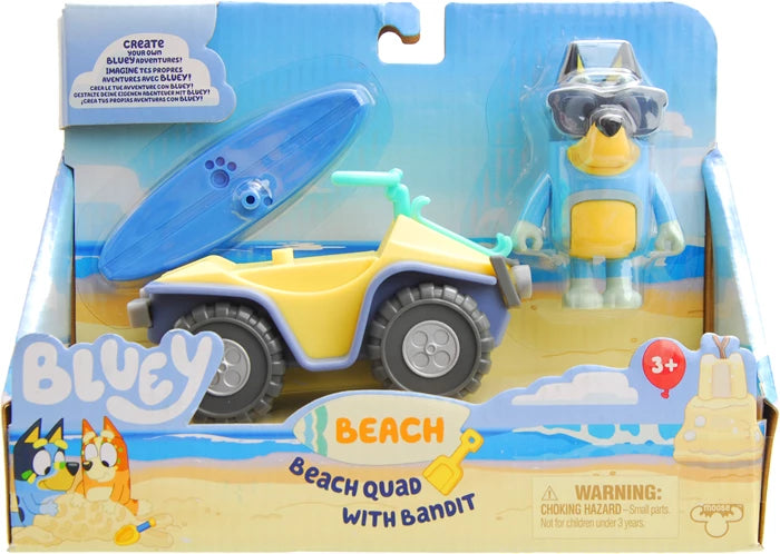 Bluey Strandbuggy Bandit-Figur, Fahrzeug, Surfbrett, ab 3 Jahren