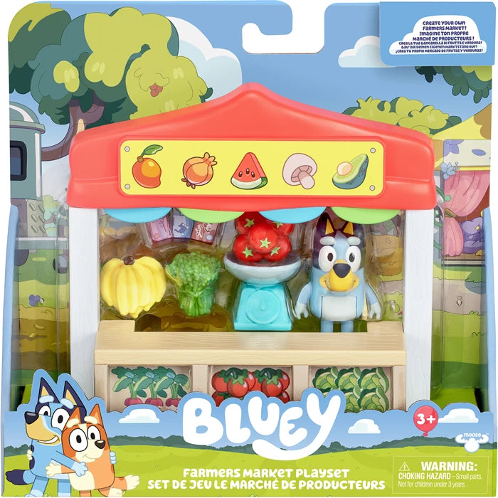 Bluey Spielset Marktstand Bluey-Figur, Gemüsestand, Zubehör, ab 3 Jahren