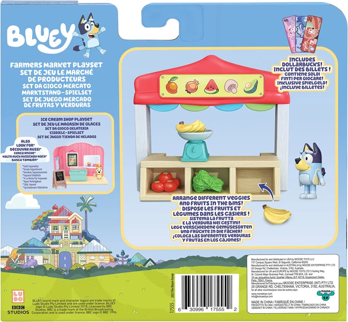 Bluey Spielset Marktstand Bluey-Figur, Gemüsestand, Zubehör, ab 3 Jahren