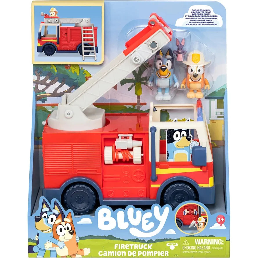 Bluey Feuerwehrauto 3 Figuren, Feuerwehrauto mit beweglichen Teilen, ab 3 Jahren