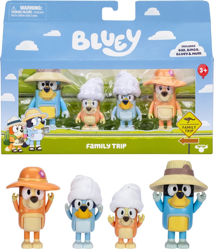 Bluey Figuren Ausflug Viererpack Familie, 4 bewegliche Figuren, Zubehör, ab 3 Jahren