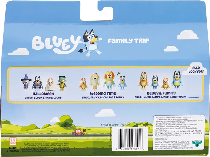 Bluey Figuren Ausflug Viererpack Familie, 4 bewegliche Figuren, Zubehör, ab 3 Jahren