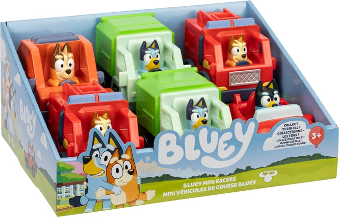 Bluey Auto Mini Racers assortiert,  4-fach assortiert, 1 Fahrzeug, Figur, ab 3 Jahren