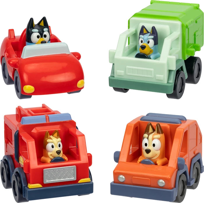 Bluey Auto Mini Racers assortiert,  4-fach assortiert, 1 Fahrzeug, Figur, ab 3 Jahren