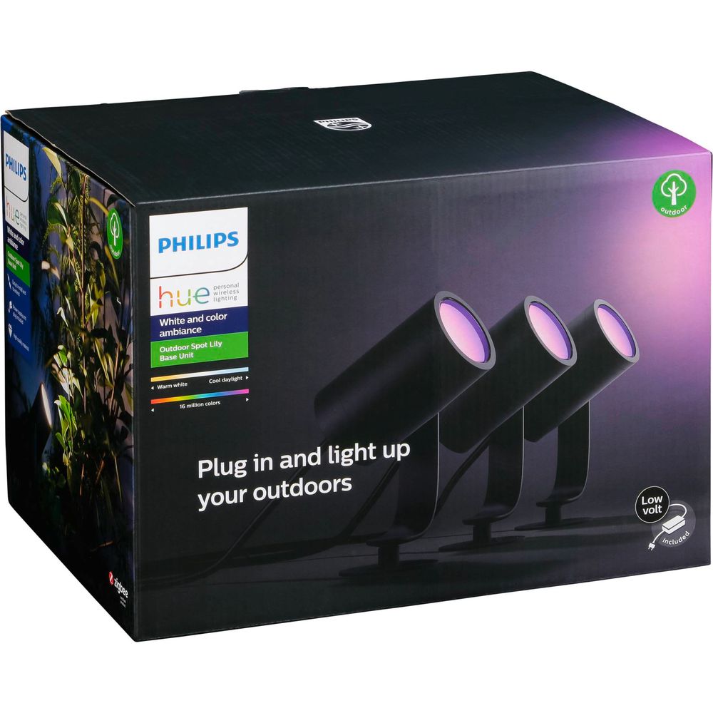 Philips Hue White & Color Ambiance - Lily Outdoor Gartenleuchte 3x 1er-Spot, Basis-Set, Schwarz