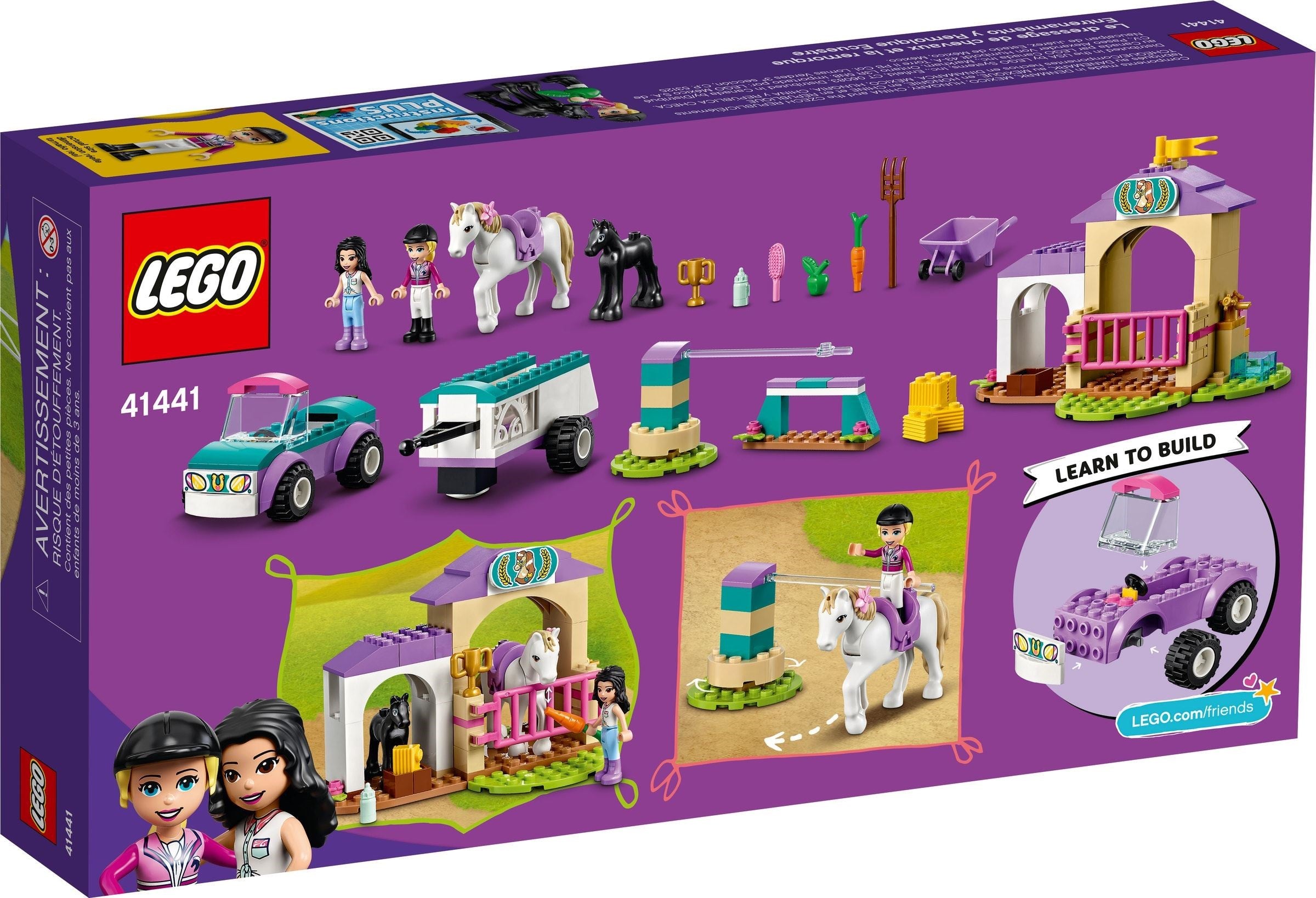 Enclos d'entraînement LEGO Friends et remorque à chevaux 41441