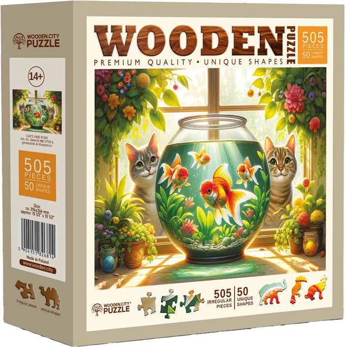 Wooden City Puzzle Holz L Cats and Fish