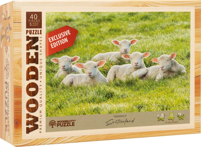 Wooden City Mini-Puzzle Holz Lämmer