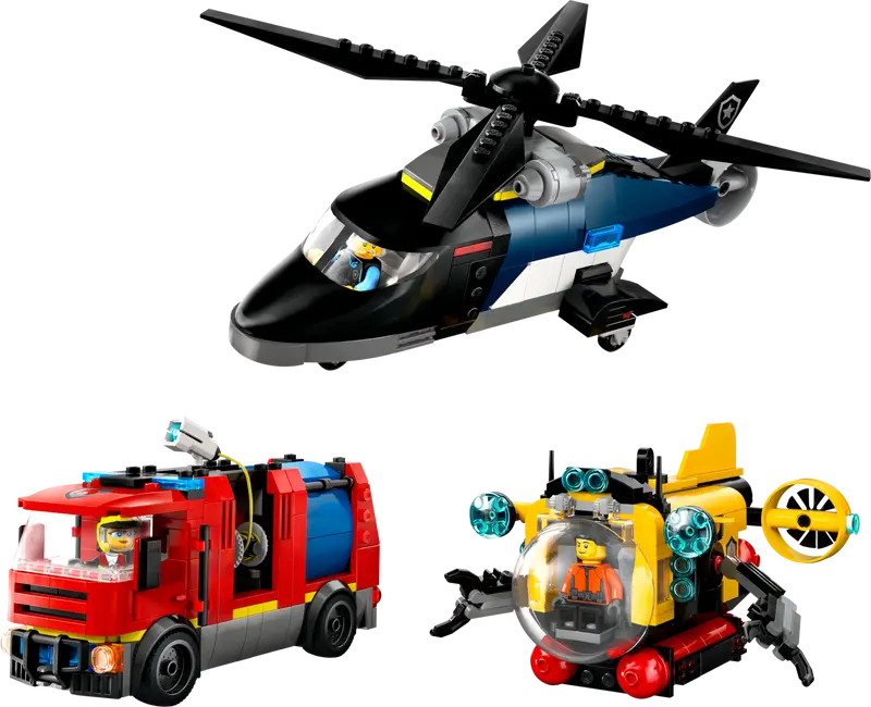 LEGO City Kombinationsset mit Hubschrauber, Löschauto und U-Boot 60462