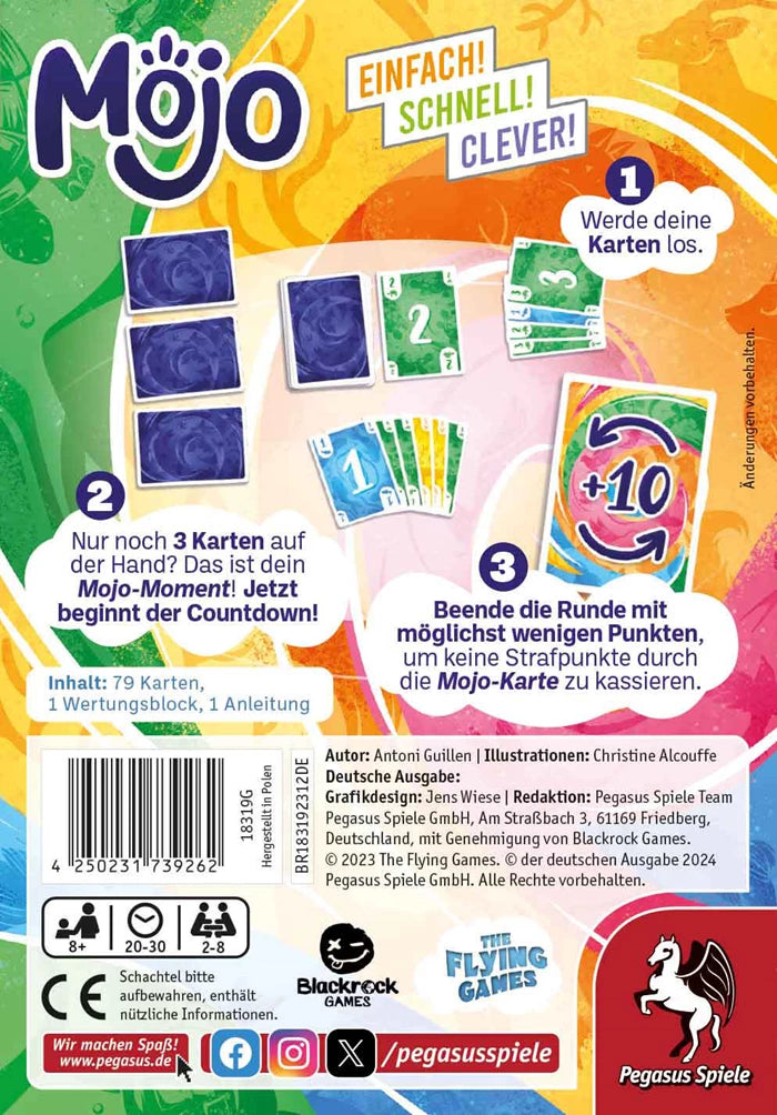Mojo, d ab 8 Jahren, 2-8 Spieler, cleveres Kartenspiel